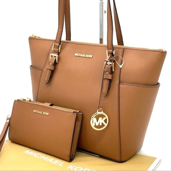 Michael Kors Large Charlotte Tote Bag & Double Zip Wallet Brown (NWT) - Picture 2 of 12